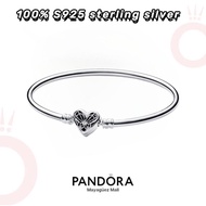Pandora 100% S925 sterling silver original Pandora jewelry Bracelet, bracelet, snake bone chain Pandora Moments Heart &amp; Butterfly Bangle