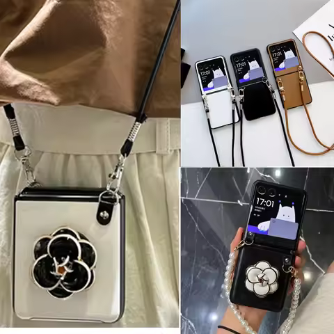 Fashion Flower Stand Crossbody Chain Leather Case For Motorola Razr60 Ultra Case for Moto Razr 2022 