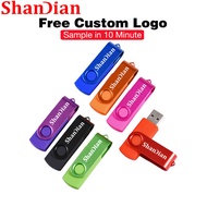 SHANDIAN 1PCS Free Logo USB 2.0 Flash 128GB Key Chain Gift Pendrive 64GB Rotatable Pen 32GB Laser En