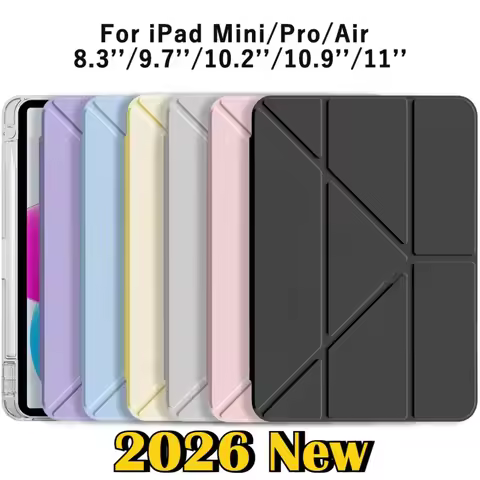 2026 New PU Y-fold Flip Clear Cover for IPad A19 12th A16 10/11th M5 M4 Pro 11 13 12.9 10.2'' Air 8 