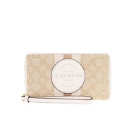 [Coach] Wallet (half wallet) FC9073 C9073 Light Khaki X Chalk Signature Jacquard Stripe Logo Patch Dempsey Large Phone Wallet Women [Outlet Item] [Brand]