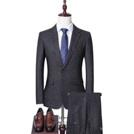 [blazer men suit set]Fashion Suit Two-Piece Suit New Pure Color Woolen Suit for Men Fashionable Suit Business Wear O4JJ