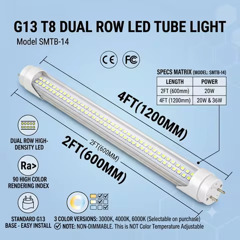 10 Pack T8 LED Tube 0.6M/1.2M 20W 36W G13 LED Fluorescent Tube Replacement Clear/Milky Cover LED Lam