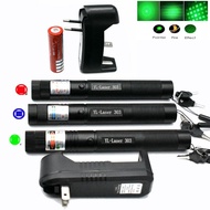 Green Laser Pointer Powerful Red Laser Blue Pointer Sight Device Adjustable Focus Lazer 303, Choose 