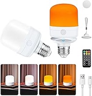 Joyes Light Bulb with Remote Control USB-C E27, Pack of 2 7 W LED Battery Bulbs, 4 Colour Temperatur