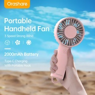 Orashare HF09 Handheld Fan Rechargeable 3 Speeds Strong Wind Portable Hand Mini Fan