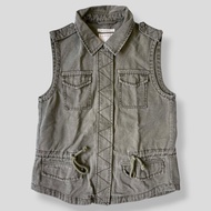 Esprit Faded Army Green Military-esque Zipped Button Down Denim Vest 90s Y2K