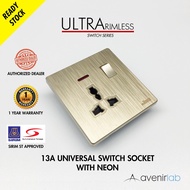 reTouch Ultra Rimless 13A Universal 3 Pin Socket With Neon Indicator Frameless Switch [GOLD]