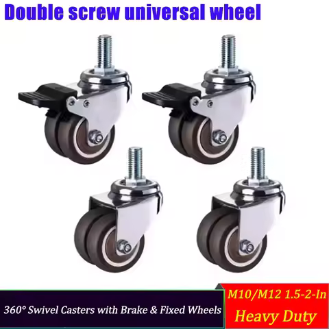 M10/M12 Heavy Duty 1.5-2-In Small Wheel 360° Swivel Casters with Brake & Fixed Wheels - Quiet Furnit