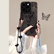 Pretty black butterfly with love chain cases compatible for Iphone 15 14 pro max 13 pro max ins 11 1