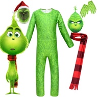=Halloween Jumpsuit Grinch Cosplay Costume Grinch Mask Kids Christmas Costume Party Outfit