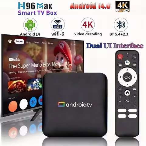 H96 Max Android14 TV Box 2GB 16GB Quad Core Amlogic S905L3 4K UHD WiFi2.4G/5G&BT4.0 Streaming Servic
