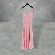 二手 粉紅白配色 織紋 鏤空 拼接 胸墊 傘裙 洋裝 PF425