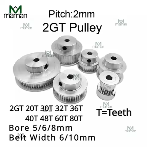 2GT Timing Pulle 20T 30T 32T 36T 40T 48T 60T 80 Teeth Bore 5/6/8mm Belt Width 6/10mm 3D Printer GT2 