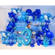 93pcs Shark Ocean Theme Balloons Chain Set 32"Number Shark Baby Foil Ballon Birthday Boy Girl Baby Shower Party Decorations