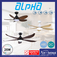 ALPHA LUNA 5 BLADES 36 / 40 / 46 / 56 Inch DC Motor Ceiling Fan with 3 Tone LED Light Kit and Remote Control