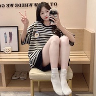 Zhu XIA Bộ bộ đồ pijamas mùa hè dễ thương cho phụ nữ trẻ có quần đùi và áo sọc