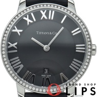 Tiffany Atlas Dome 腕錶，鑲鑽錶圈，型號 Z1831.11.10B10A40A，附原廠錶盒、保固卡，不鏽鋼/皮錶帶，女錶，黑色，拋光，成色極佳 [二手]