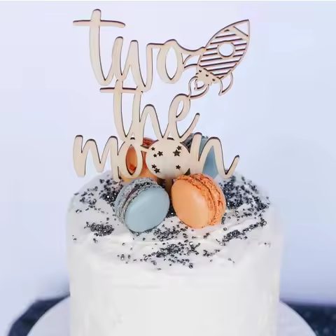 Two The Moon Cake Topper, Space Birthday Party, 2nd Birthday Cake Topper, Spaceship Cake Topper, Sec