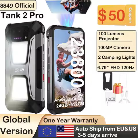 8849 Tank 2 PRO Rugged Smartphone with Projector 6.79" 2.4K Display 24GB 512GB Mobile Phone 23800mAh