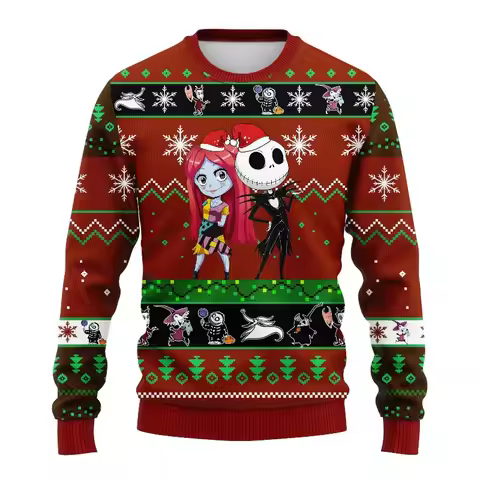 The Nightmare Before Christmas Christmas Ugly Pattern Sweatshirt Jack Sally Santa Hat Character Adul