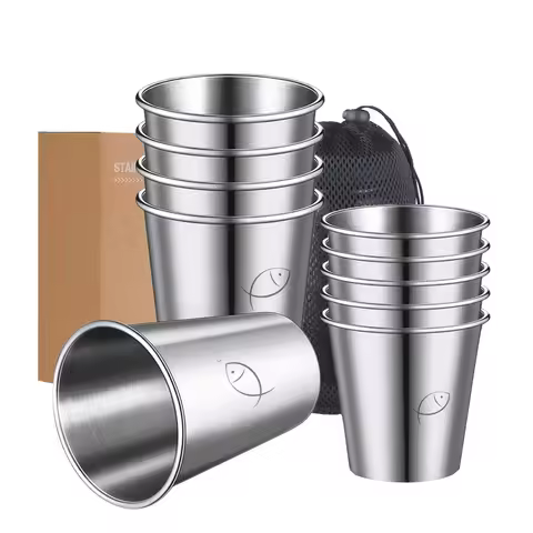 5 Pieces Stainless Steel Cups Pint Cup Tumbler Metal Cups Stackable Cup Metal Drinking Glasses for H