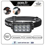 BORUiT K354 Motion Sensor Headlamp Type-C Rechargeable Powerful Waterproof for Camping Fishing Lante