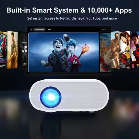 ANSI 1500 Lumens Smart WiFi Bluetooth 4K Mini Projector Built-in Apps Streaming System for Home Outd