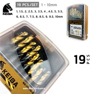 Keiba Gold ดอกสว่าน เจาะเหล็ก เจาะไม้ คุณภาพสูง 1-10mm KG-1SET019 (19 ดอก/ชุด)