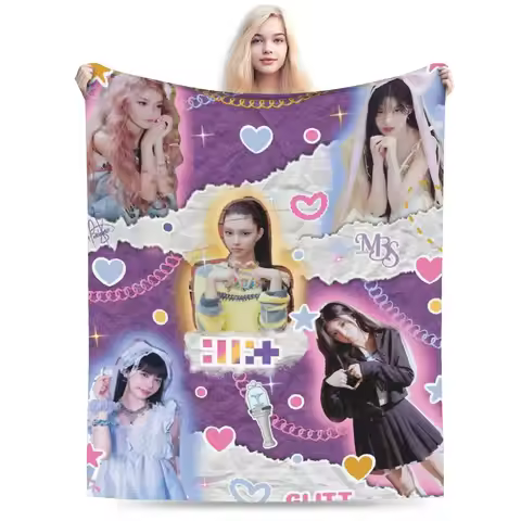 ILLIT Kpop Girl Group Blanket Flannel Print Multifunction Ultra-Soft Throw Blanket for Bedding Offic