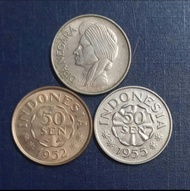 5 Keping Koin 50 Cent Asli Diponegoro Tahun Acak 1952 - 1957 Uang Jaman Dulu 50 Sen Pangeran Dipaneg