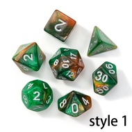 7pcs/set Colorful Pearl Pattern Polyhedral Dice Number Dice Kit for DND PRTG RPG Running Team Table 