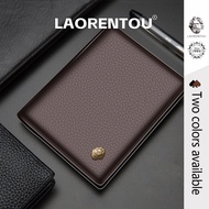 LAORENTOU Men's Wallets Bovine Leather Mens Bifold Wallets with Zipper Coin Pocket Casual Men Purse 