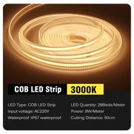 220V COBLED Light Strip 2M-20M ความยาวความหนาแน่นสูงไฟตกแต่งห้องที่มีความยืดหยุ่น IP67 กันน้ำตัดไฟเช