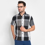 KEMEJA LGS - Men's Casual Short Sleeve Shirt with Black Plaid Pattern - CSH.280.W11K.874.C C C C