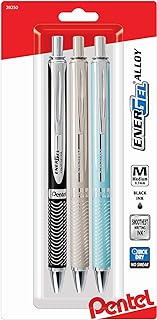 Pentel Energel Alloy Rt Retractable Liquid Black Ink Gel Pens, 3 Pack, 0.7mm Medium Metal Tip, Black, Silver, &amp; Aquamarine Color Barrel, Professional Pentel Pens For Business Executive Women &amp; Men.