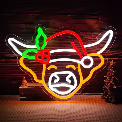 Cow Christmas Neon Sign USB Dimmable LED Neon Light for Bedroom Living Room Home Party Home Bar Fest