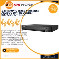 Hikvision 4CH 4 Channel 4K 8MP Lite / 5MP 1U H.265 AcuSense CCTV DVR Recorder iDS-7204HUHI-M1/XT