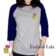 Women's Cute Macaron Print 3/4 Sleeve Raglan Top / Women's T-Shirt / Women's Clothes / Girls' T-Shir