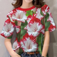 เสื้อยืดสงกรานต์ เสื้อยืดผู้หญิง เสื้อลายดอกสงกรานต์แฟชั่น เสื้อยืดแขนสั้นคอสี้ คอรอบฤดูร้อนคอแขนหญิ