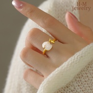 H.M S925 Silver Hetian Jade Rabbit Carrot Open Ring  New