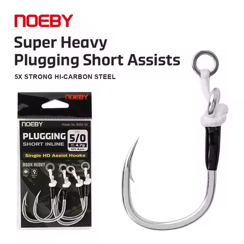 NOEBY Plugging Inline Single Assist Hook 5X Fishing Hooks 4/0 5/0 6/0 7/0 Lure Hooks Big Game Saltwa