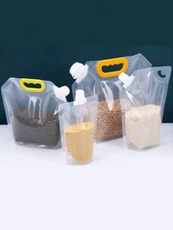 5入組5升食品儲存袋，粮食防潮密封袋，立體食品袋大型可重複使用帶手柄密封袋，附有可折疊漏斗
