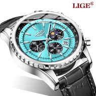 LIGE New Men Watches Top Luxury Brand Fashion Men's Leather Waterproof Quartz Watch