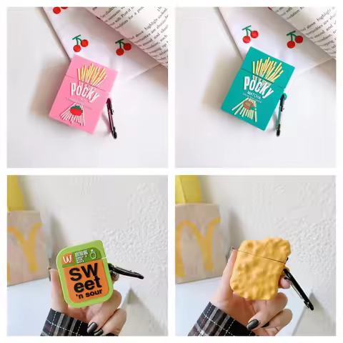 Strawberry Glico Pocky Cookies Wireless Bluetooth Headset Silicone Cover For Airpods 4 3 1 2 Pro Pro