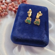 美國西洋古董飾品 / 綠白聖誕鐘夾式耳環/復古珠寶首飾