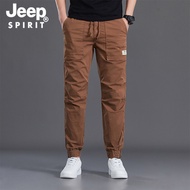 JEEP SPIRIT กางเกง Overalls สีทึบกีฬา Slim-Fit ทหารกางเกงกีฬา Street Casual กางเกงจ๊อกกิ้ง