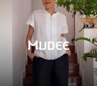 MUDEE เบลาส์ลินินแขนล้ำ ซิปหน้า สีขาว