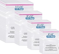 Poly Bags Pack 400 CT Combo 6x9,8x10,9x12,11x14 inches, Clear Poly Bags with Suffocation Warning, Pe
