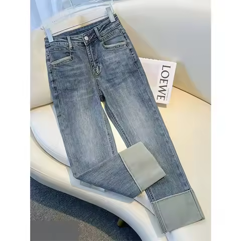 Casual Big Size 6XL Baggy Denim Pants Ankle-Len Spring Vaqueros Cuffs High Waisted Straight Light Bl